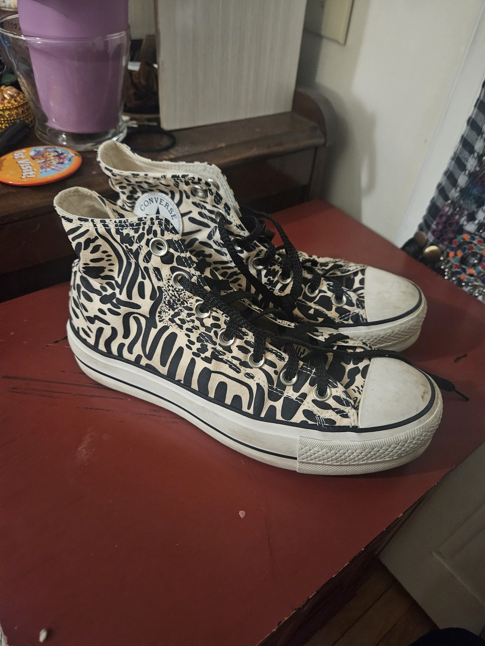 Converse Women's Black & White Animal Print High Top Sneakers